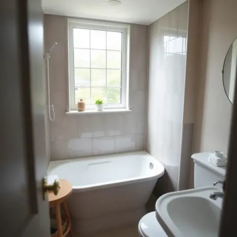 Mała łazienka z oknem i wanną