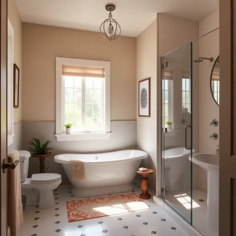 Mała łazienka z wanną i prysznicem