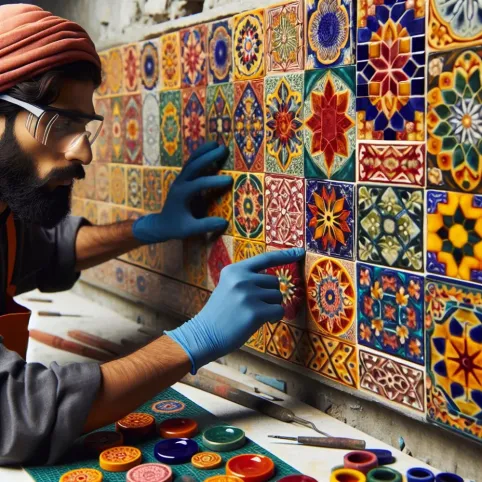 układanie mozaiki na ścianie